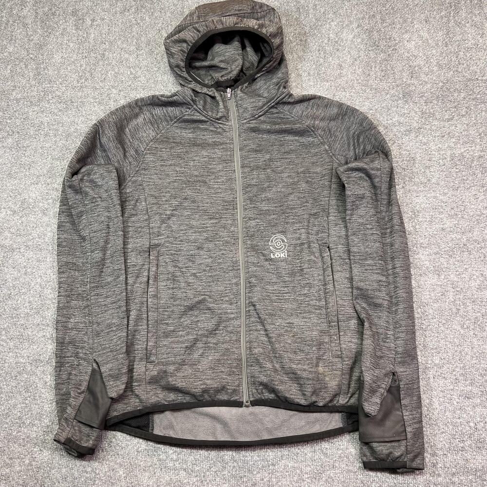 Loki All In One Tech Hoodie Mens Large Gray Full Zip Fleece Jacket Mask Mittens